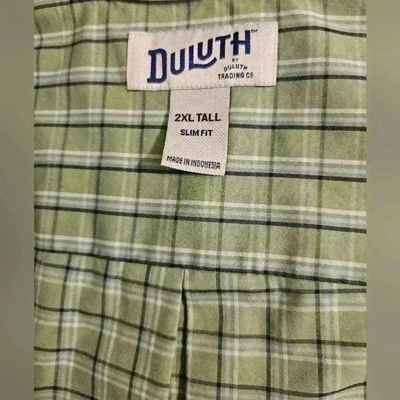 Duluth Mens Button-up 100% Cotton Light Green Collared Plaid Shirt Size 2XLT - Picture 6 of 7